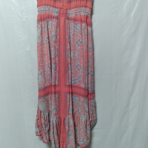Lucky Brand Midi Dress Coral Blue Border Print Felice Boho Medium - Picture 11 of 16